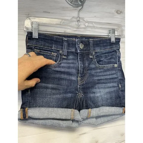 American Eagle Shorts Womens 00 Dark Wash Denim Next Level Stretch Rolled Casual - Picture 2 of 12